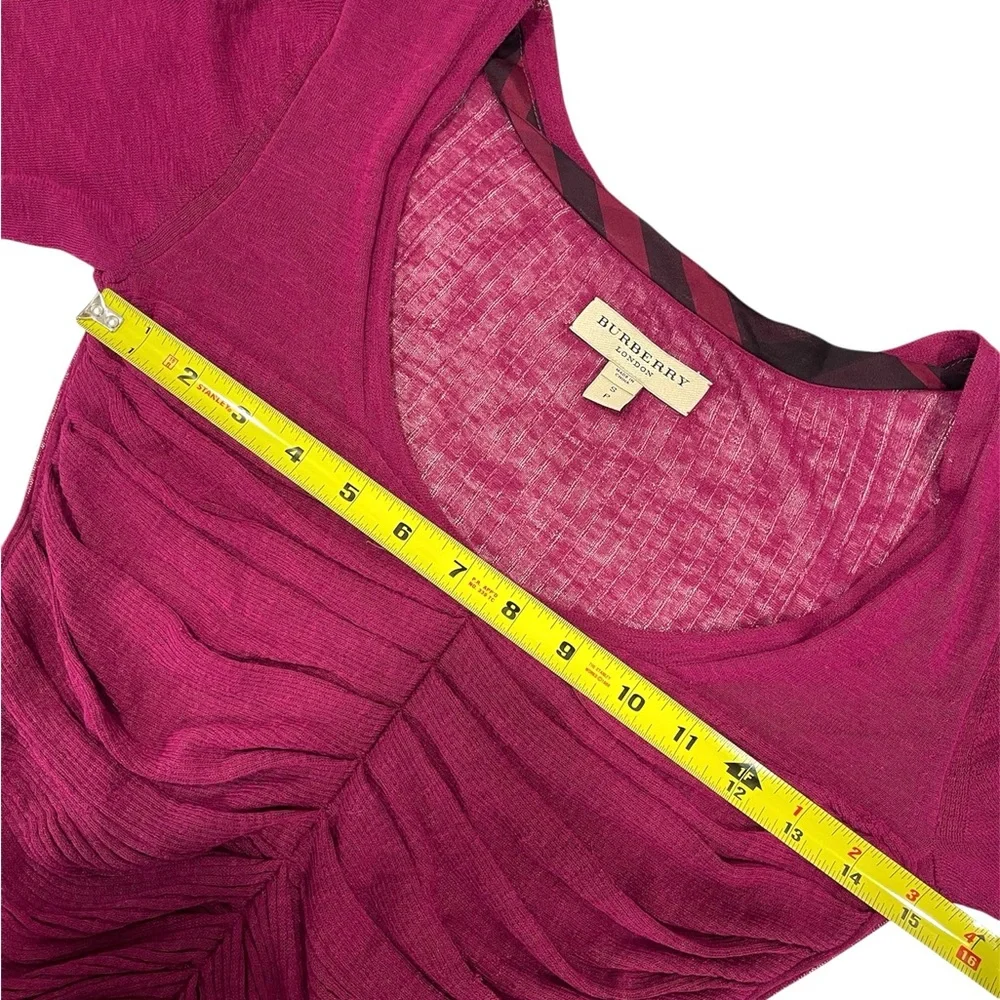 Women’s Y2K Burberry Burgundy V-Neck Ruched Longline Top Blouse / Sweater SMALL - Picture 9 of 11